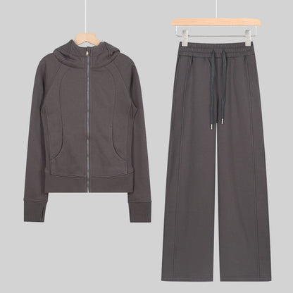 LULU Embroidered Hooded Zipper Cardigan Slim Fit Sweatshirt Set Fleece Lined Full Zipper Cardigan Jacket Gold Label