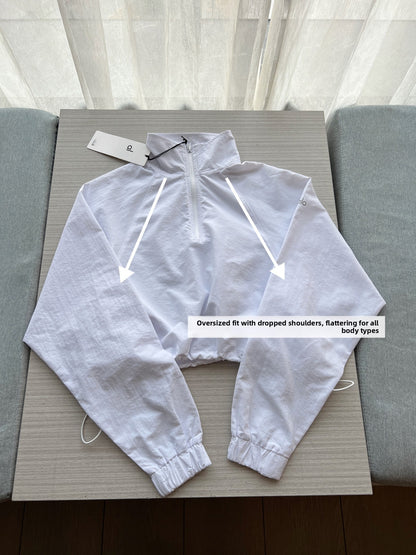 A-L Half-Zip Sun Protection Jacket Short Cropped Stand Collar Set Women's Sports Casual Pullover Top + Shorts