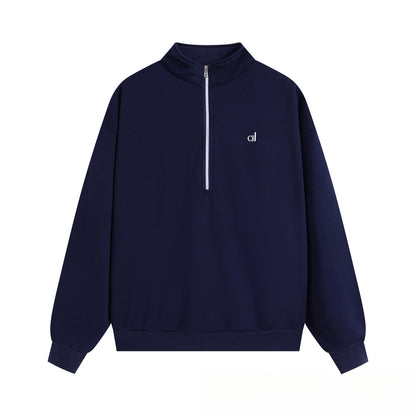 A-L-O Half-Zip Sweatshirt for Women, Autumn and Winter Loose Stand Collar Slimming Jacket, Casual Sports Top