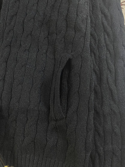 RL Raff Pony Label Autumn Winter Warm Cable Knit Zipper Sweater Cardigan Women Embroidered Cable Cardigan Men