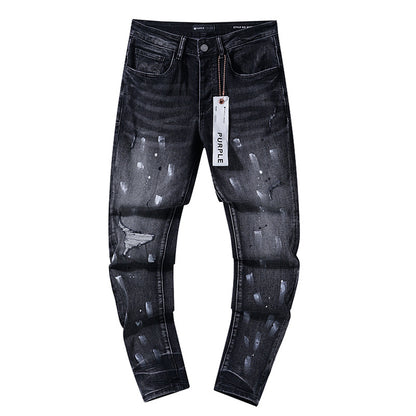 Jeans Washed and Distressed Retro Tattered Jeans Splash Ink Ruffle Handsome and Beautiful Style