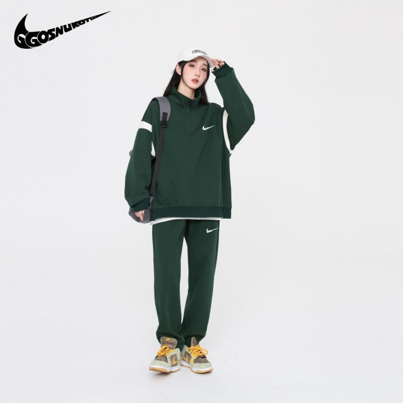 Men's 2024 Sports Casual Set Unisex Autumn Trendy Sweatshirt Long Pants Student Loose Running Two-piece Set