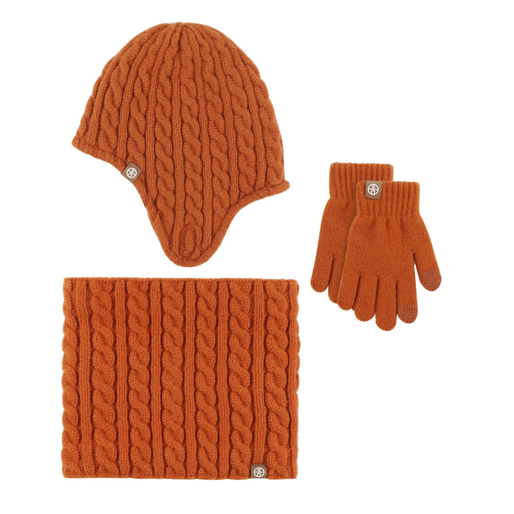 Children's Neckerchief Thermal Three-Piece Suit Winter Velvet Cold Protection Outdoor Ear Protection Knitting Hat Scarf Gloves Three-Piece Set