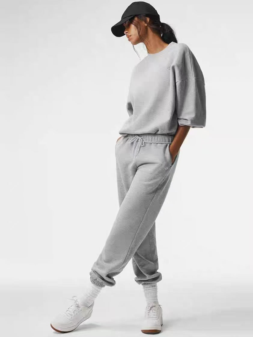 Fleece-Lined A-L-O Cuffed Sweatpants Loose Fit Elastic Waistband Joggers Unisex Casual Pants