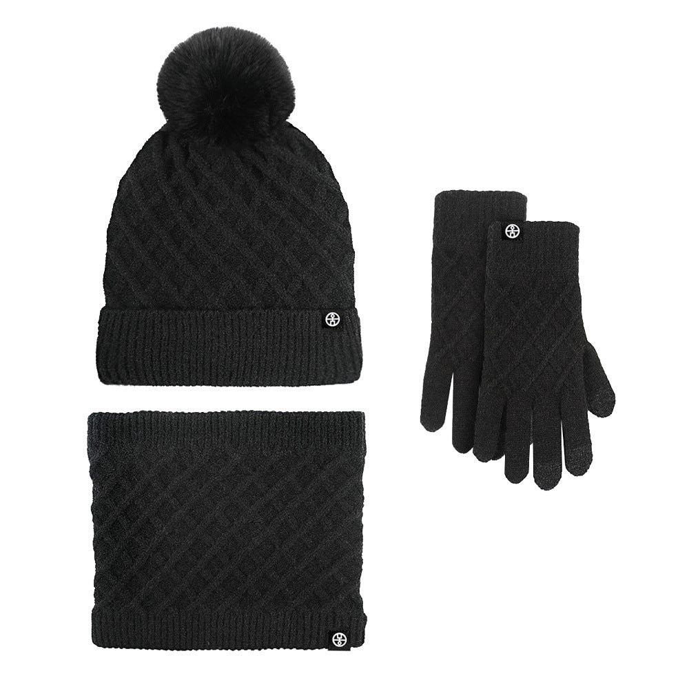 Winter Warm Woolen Hat Scarf Gloves Three-Piece Suit Windproof Adult Knitted Hat Three-Piece Set