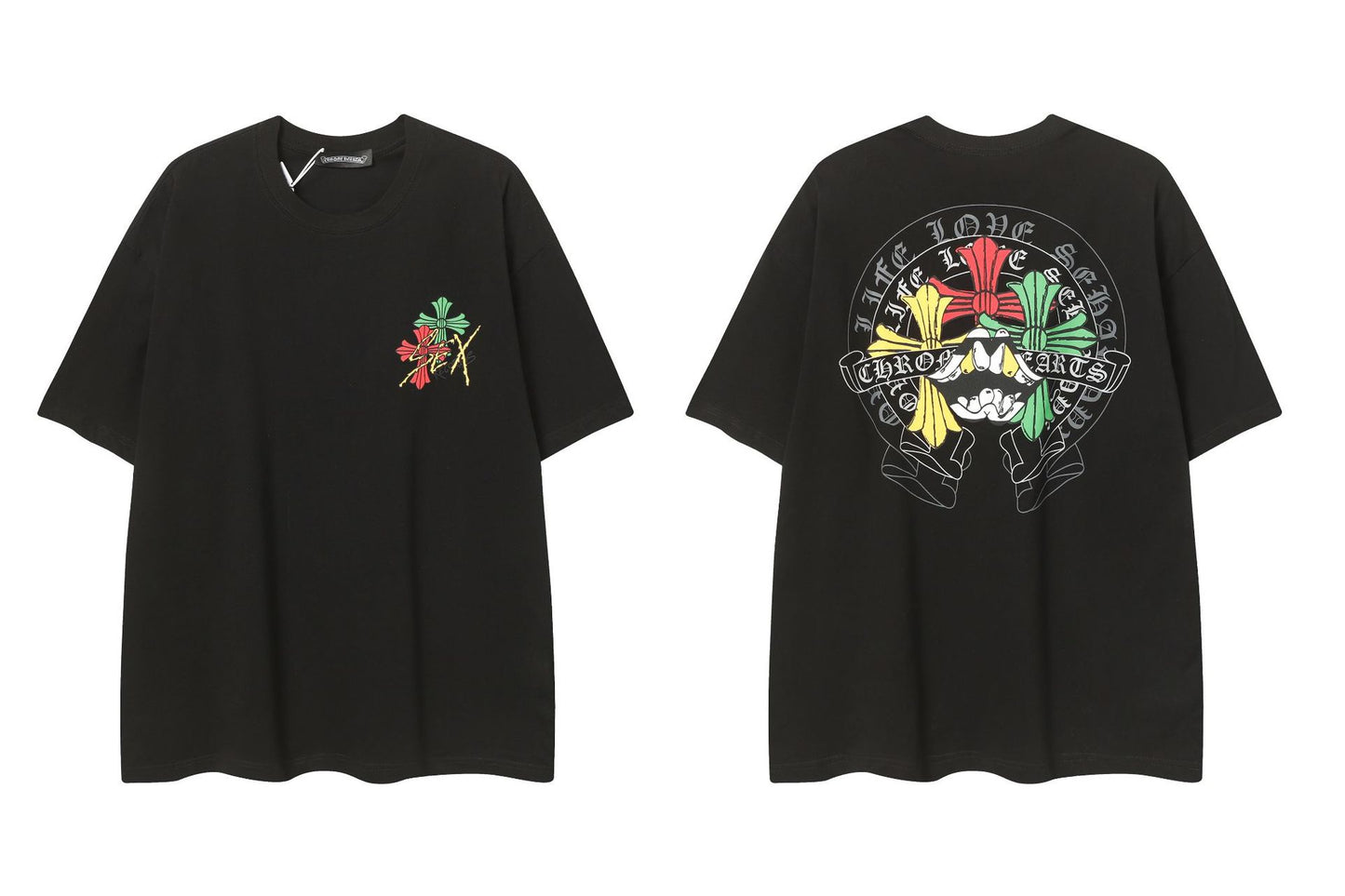 2025 New CHRM Heart Cross Sanskrit Patch Print Embroidery Loose Short Sleeve for Men and Women(2)