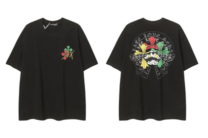 2025 New CHRM Heart Cross Sanskrit Patch Print Embroidery Loose Short Sleeve for Men and Women(2)