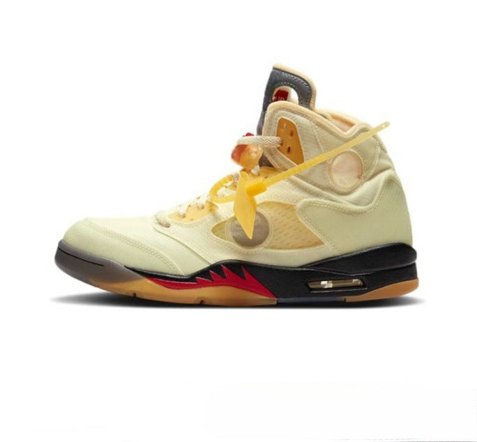 GMabcd-AJ5 High High-Top Basketball Shoes Buckle Broken Rukawa Kaede White Cement Ice Blue Low-Top Cushion Men and Women Sneakers