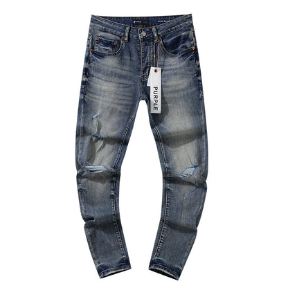 Jeans Washed and Distressed Retro Tattered Jeans Splash Ink Ruffle Handsome and Beautiful Style