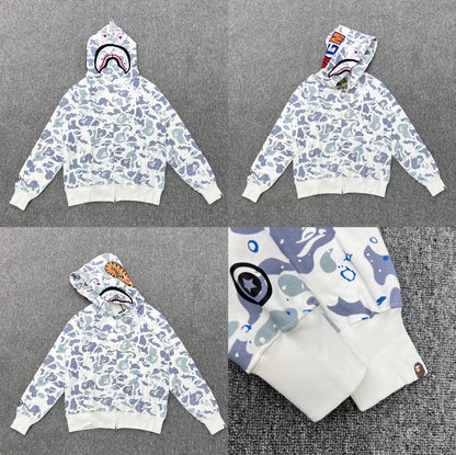 Fashion Brand Shark Camouflage Zipper Sweater Men and Women Couple Loose Cotton Fleece-lined Hooded Cardigan Coat Men