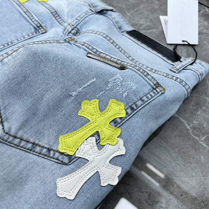 24ss Ch Heavy Industry Cross Patch Denim Shorts Couple Shorts