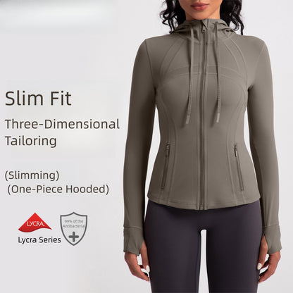 Athena Liu hooded yoga jacket for women, slim fit, zipper, running, fitness, sports jacket
