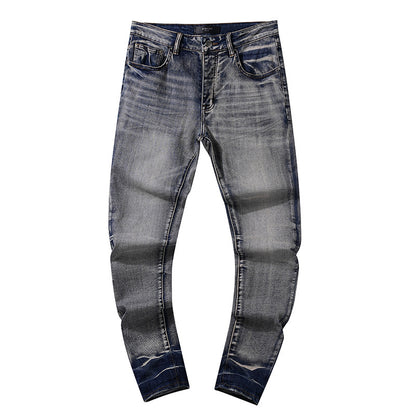 Jeans Washed and Distressed Retro Tattered Jeans Splash Ink Ruffle Handsome and Beautiful Style