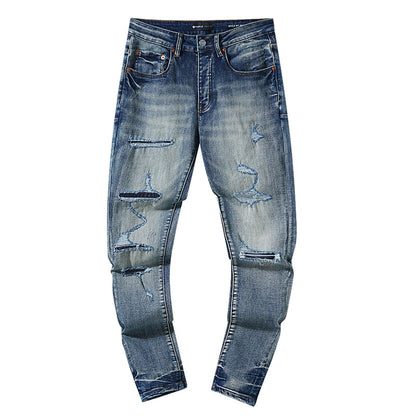 Jeans Washed and Distressed Retro Tattered Jeans Splash Ink Ruffle Handsome and Beautiful Style