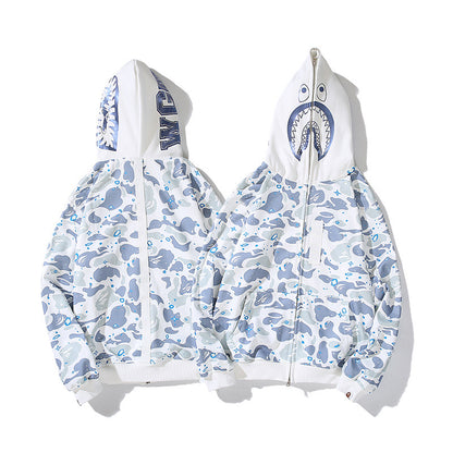 Baby Apee Shark Camouflage Hooded Cardigan Zipper Fashion Brand Comfortable Men's Women's Pullover Coat