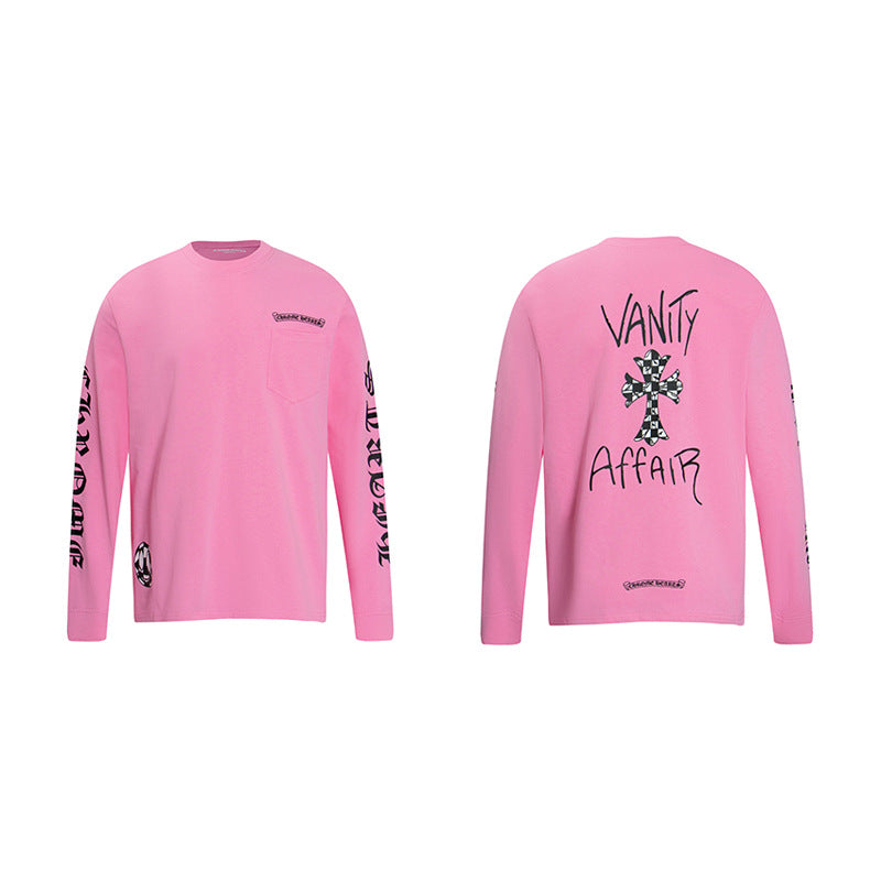 Ch Heart High-Quality Double Yarn Pure Cotton Unisex Printed Long Sleeve T-Shirt