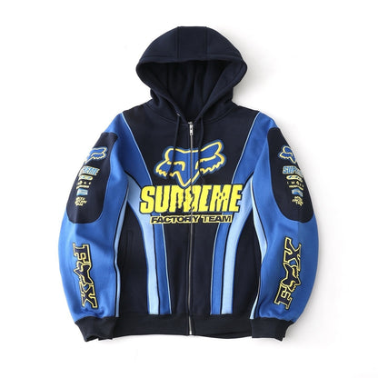 Sup x Fox Collab Fleece-Lined Zip-Up Hooded Sweatshirt Jacket Unisex