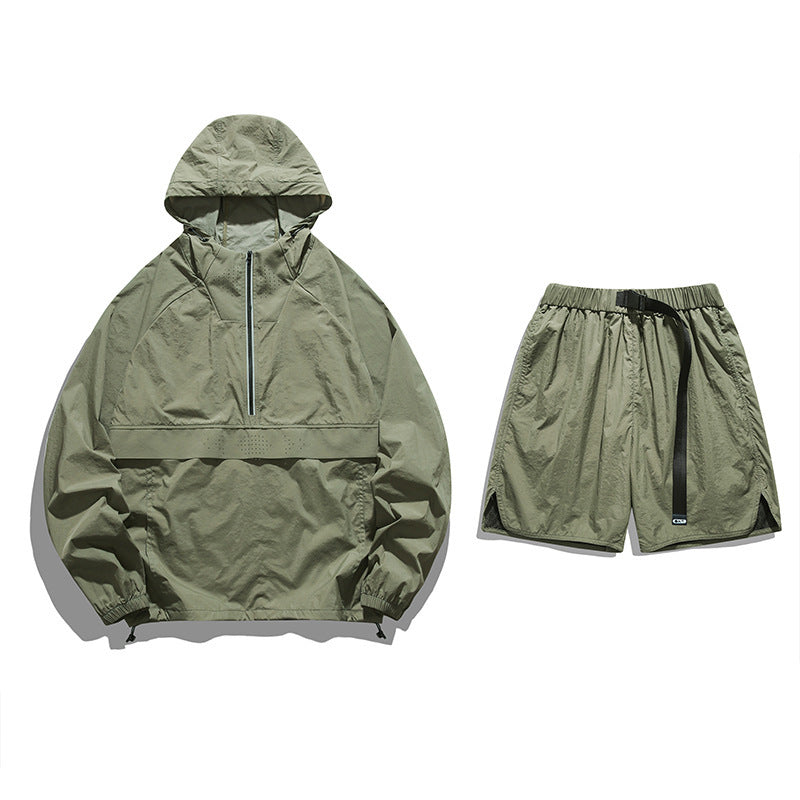 Sun Protection Clothing Set Outdoor Sports Ice Silk Thin Breathable Hooded Trendy Loose UV Protection Unisex