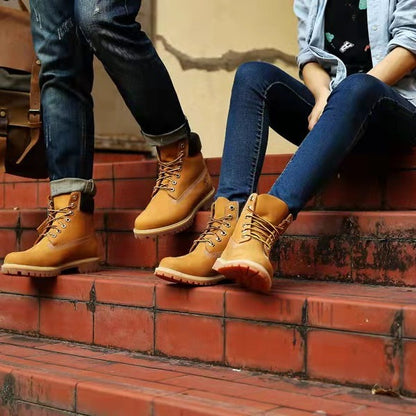GMABCD Classic Yellow Boots Thick-Soled Martin Boots Men's Couple First Layer Cowhide Outdoor High-Top Boots
