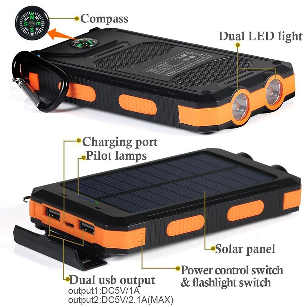 Waterproof Solar Mobile Power Supply 20000MAh Compass Mobile Phone Solar Charging Unit