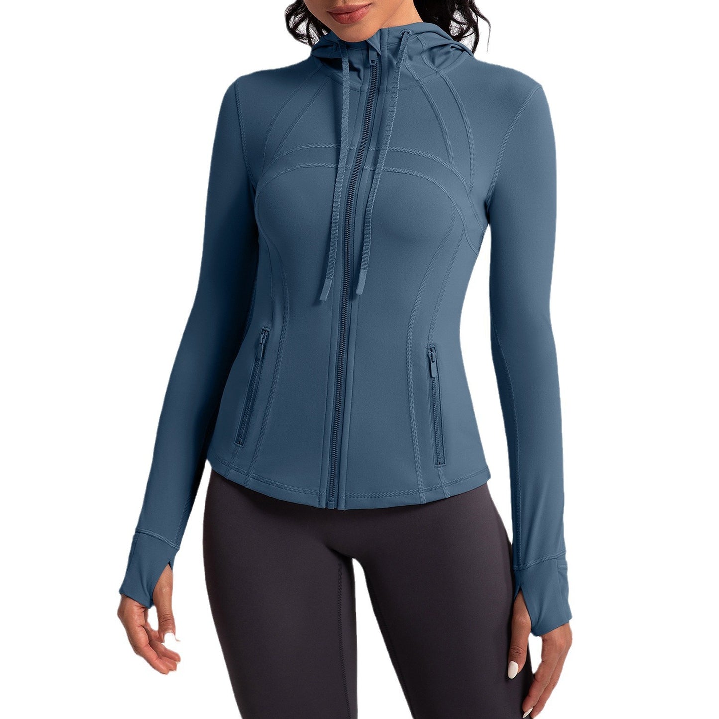Athena Liu hooded yoga jacket for women, slim fit, zipper, running, fitness, sports jacket