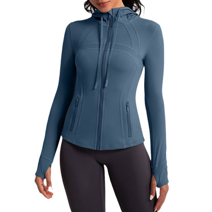 Athena Liu hooded yoga jacket for women, slim fit, zipper, running, fitness, sports jacket