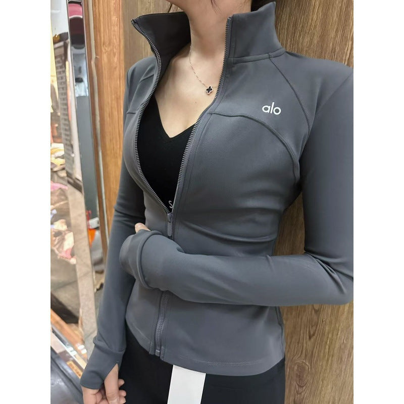 A-L-O Yoga Yoga Wear Stand Collar Sports Jacket Women Slimming Versatile Fitness Wear Stretchy Tight Long Sleeve