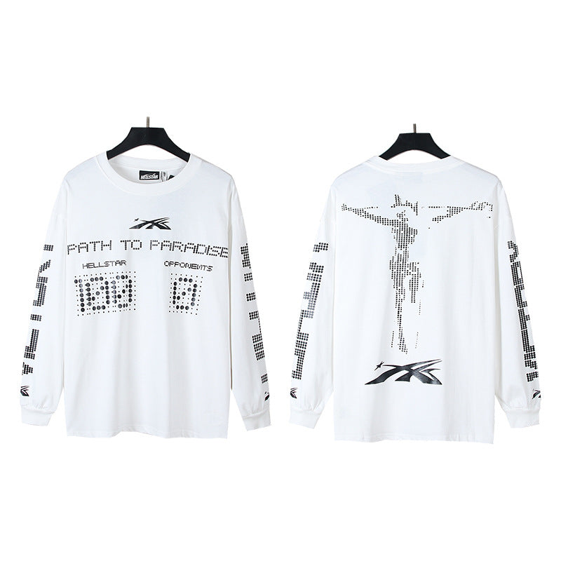2025 Summer New American Fashion Brand Male and Female Couples Wear plus Size Loose Pullover Long Sleeve T-shirt Teenagers
