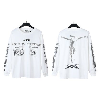2025 Summer New American Fashion Brand Male and Female Couples Wear plus Size Loose Pullover Long Sleeve T-shirt Teenagers