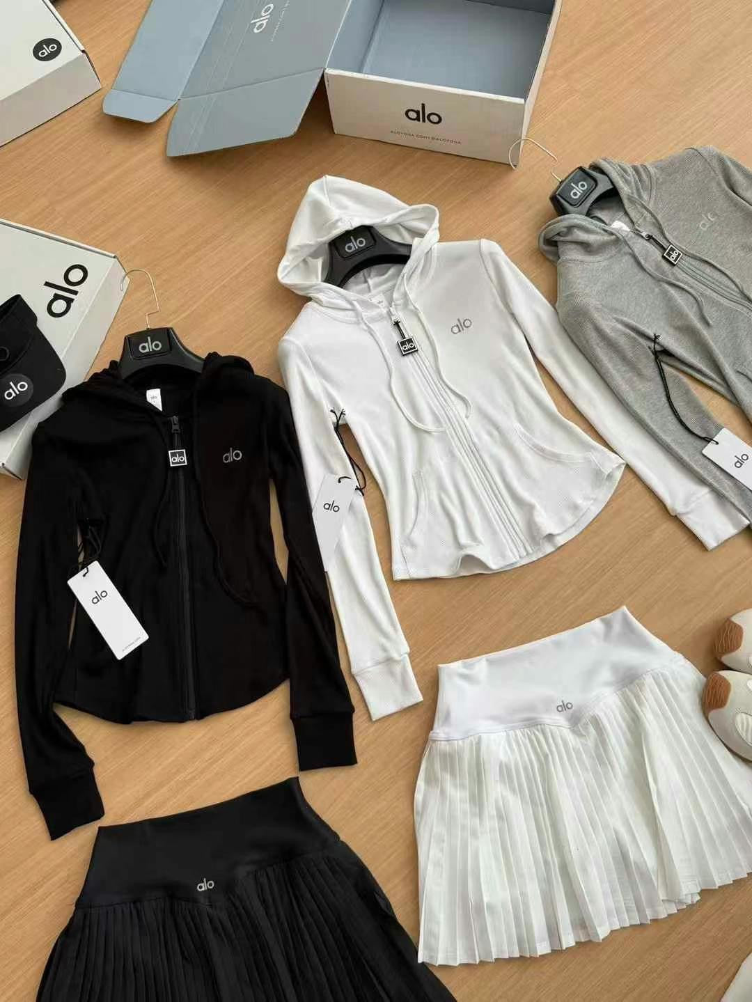 A-L High-Quality Hooded Zipper Jacket and Pleated Skirt Set Two-Piece Slim Fit Versatile Yoga Sports