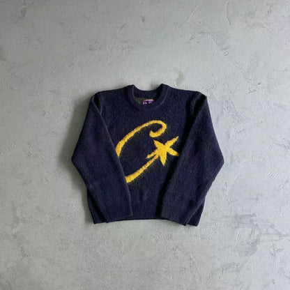DRILL Style American Street Hip-Hop Embroidered Letter Stand Collar Zipper Cardigan Knitted Sweater Men's Trendy Brand Jacket
