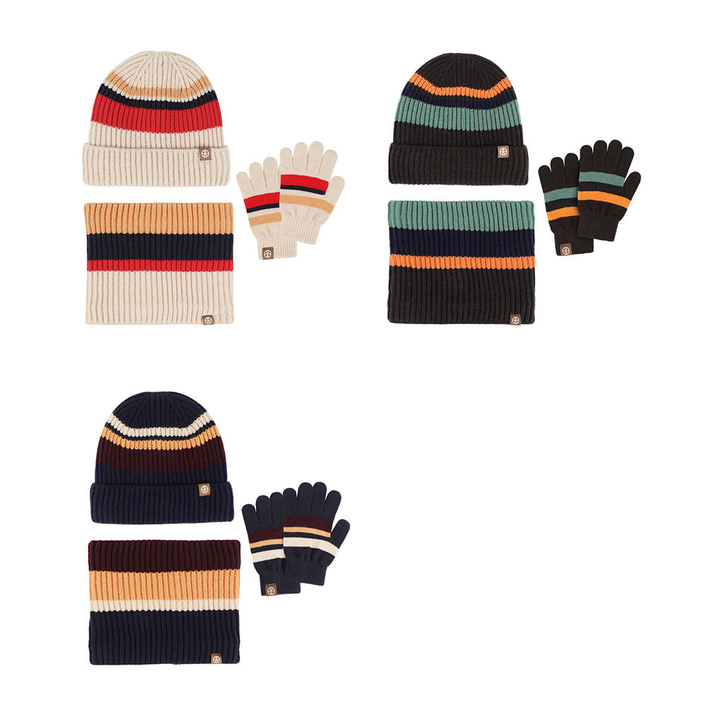 Children's three-piece hat, scarf and gloves Autumn and winter baby ear protection woolen hat warm three-piece suit