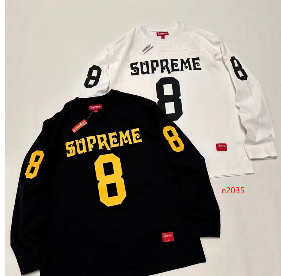 ss25supreme Crew Neck Short Sleeve American Style Trendy Classic Football Shirt Patchwork Ribbed High Street Top T-Shirt Unisex