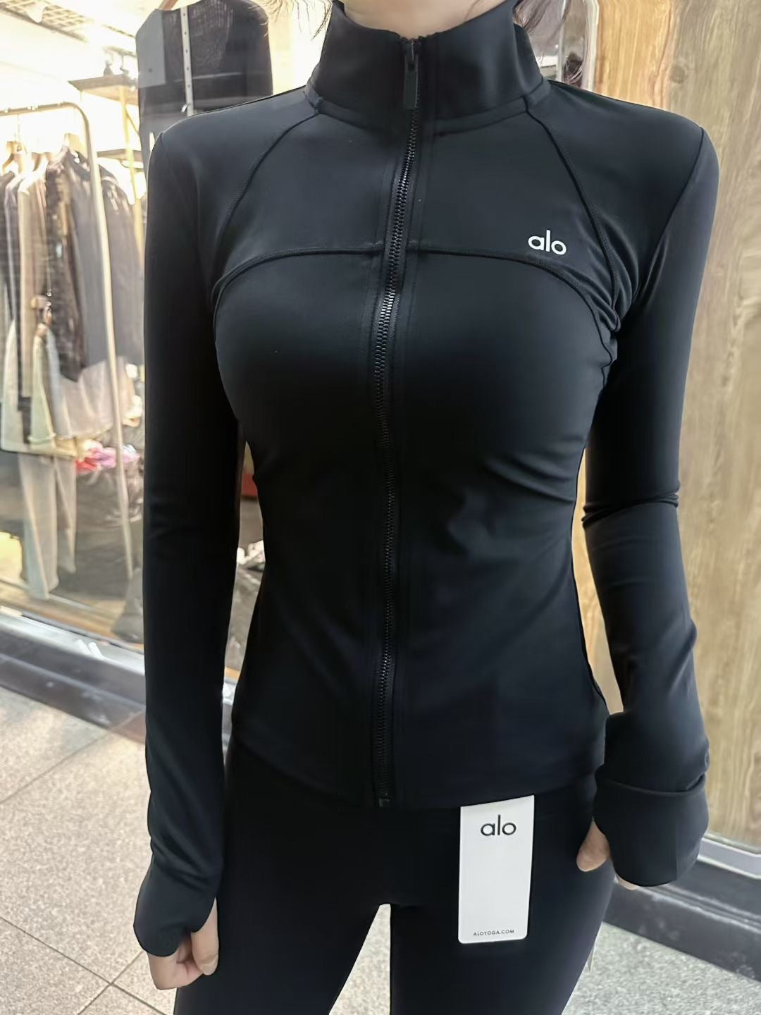 A-L-O Yoga Yoga Wear Stand Collar Sports Jacket Women Slimming Versatile Fitness Wear Stretchy Tight Long Sleeve
