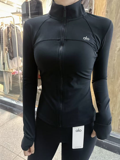 A-L-O Yoga Yoga Wear Stand Collar Sports Jacket Women Slimming Versatile Fitness Wear Stretchy Tight Long Sleeve