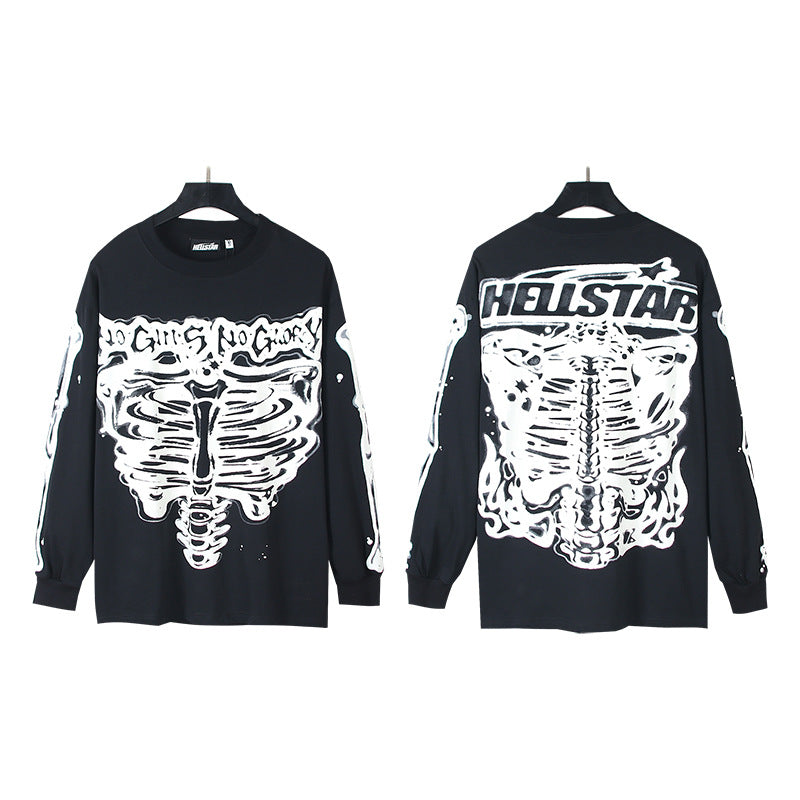 2025 Summer New American Fashion Brand Male and Female Couples Wear plus Size Loose Pullover Long Sleeve T-shirt Teenagers
