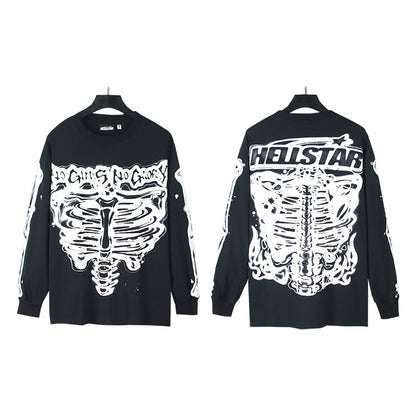2025 Summer New American Fashion Brand Male and Female Couples Wear plus Size Loose Pullover Long Sleeve T-shirt Teenagers