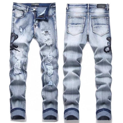 GMAM Heavy Craft Washed Distressed High Street Embroidered Unisex Jeans