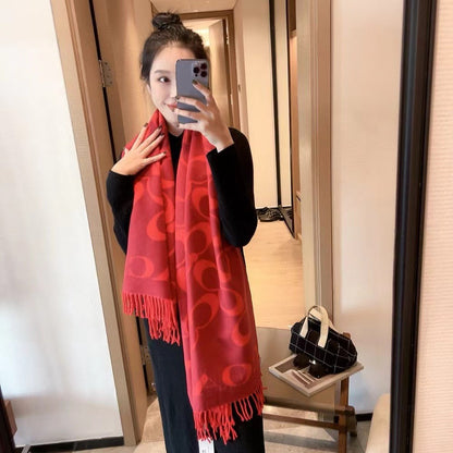 Autumn and Winter New Cashmere Light Luxury Scarf for Women Long Fashion Warm Double-Sided Tassel Dual-Use Shawl All-Match Scarf