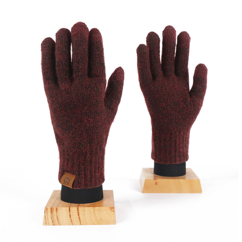 2024 Winter Popular Japanese Wool Knitted Plaid Gloves Fleece-lined Thickened Cycling Five-Finger Touch Screen Warm Gloves