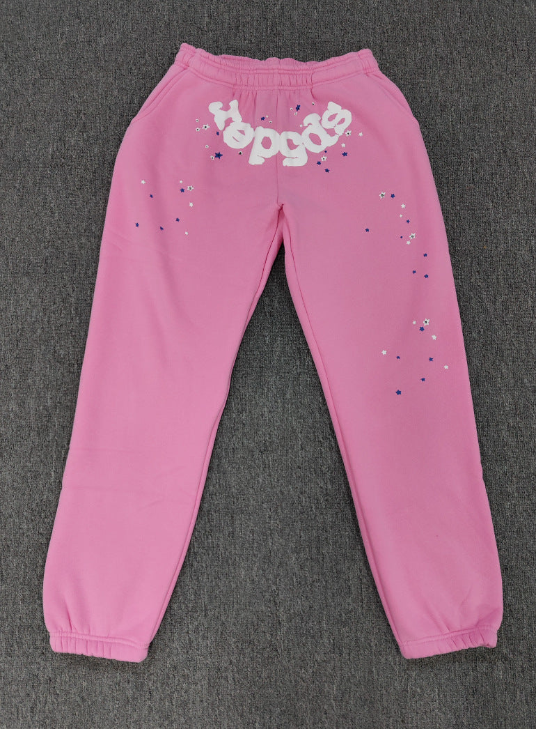 [Fleece Lined]Young Thug American Style Brand Sp5DER 555555 Spider Web Foam Print Casual Unisex Sweatpants