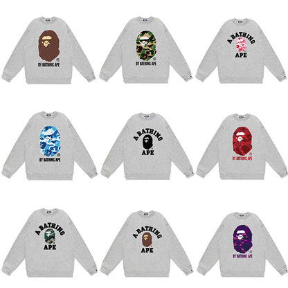 GMabcd Terry Sweatshirt for Men, Autumn and Winter Long Sleeve Letter Print Loose Round Neck Pullover Casual Top Trendy