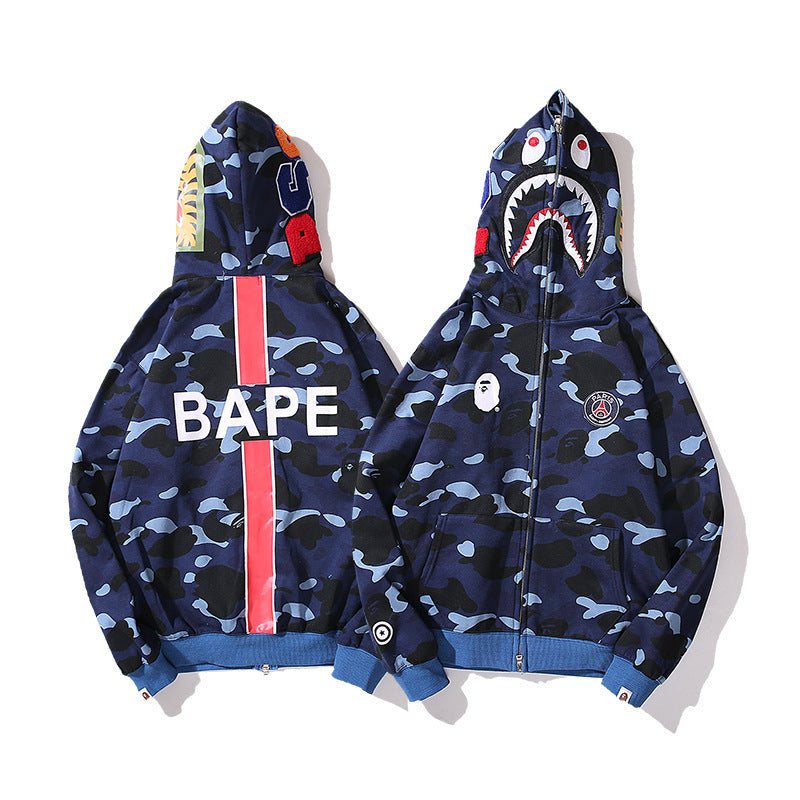 Baby Apee Shark Camouflage Hooded Cardigan Zipper Fashion Brand Comfortable Men's Women's Pullover Coat