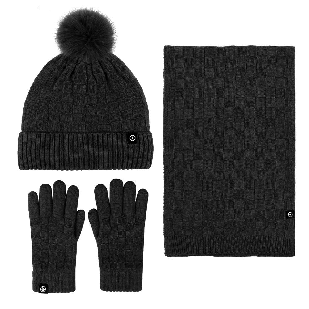 Winter Warm Woolen Hat Scarf Gloves Three-Piece Suit Windproof Adult Knitted Hat Three-Piece Set