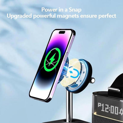 5-in-1 Wireless Charger for Smartphone, Wireless Multifunctional Charger with Clock, Magnetic Electronic Digital Wireless Charger Stand for iPhone 15/14/13/12, Apple Watch Series & Airpods, Mobile Phone Charging Accessories
