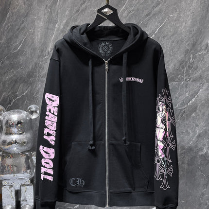 Ch Classic Sanskrit Letter Printing Miami Spice Zipper Coat Sweatshirt
