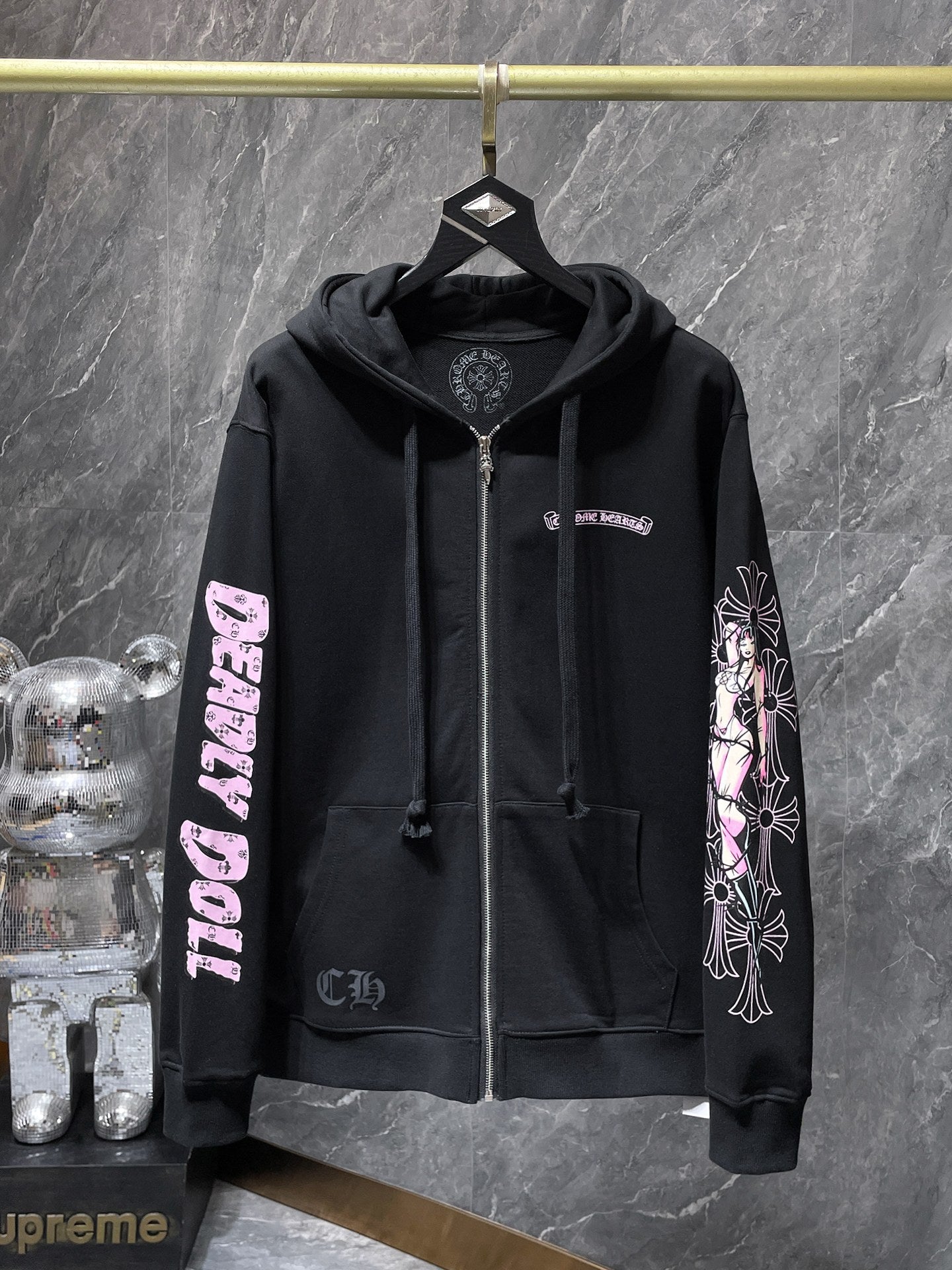 Ch Classic Sanskrit Letter Printing Miami Spice Zipper Coat Sweatshirt