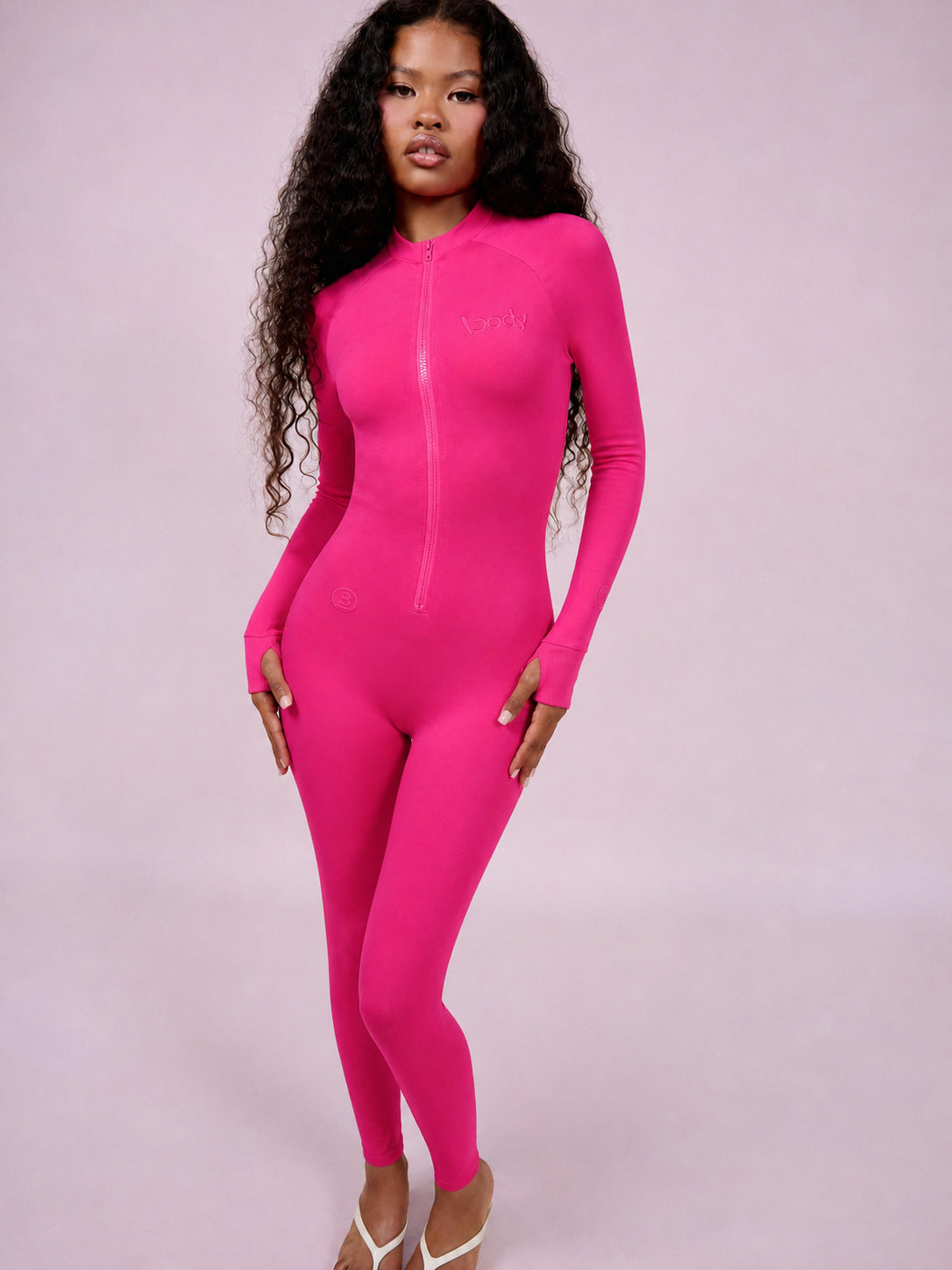 K26L3020 zip embroidery bodysuit jumpsuit rose