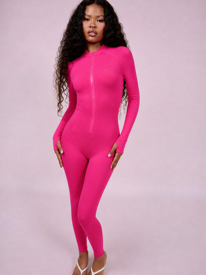 K26L3020 zip embroidery bodysuit jumpsuit rose