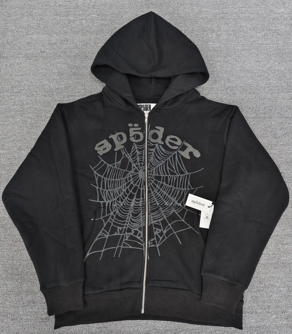 Trendy Brand Hoodie Casual Jacket Letter Black Strap Rhinestone Zipper Sp5-der Sweatshirt Men